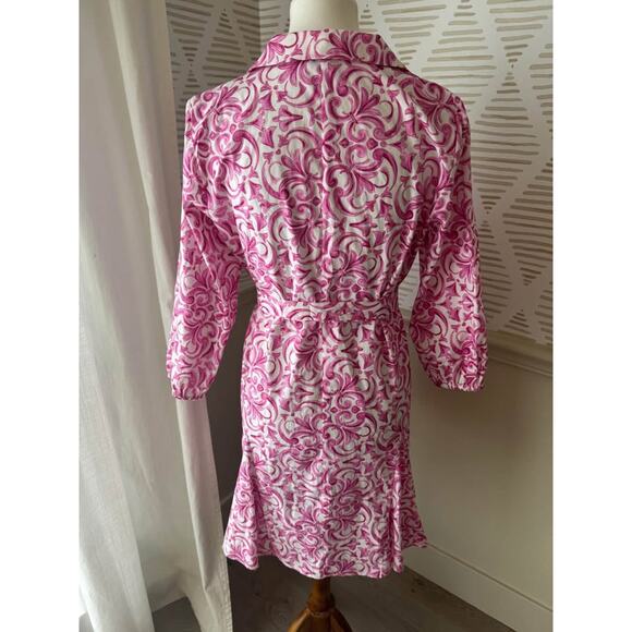 Cynthia Steffe Women’s Medium Pink Button Up Belted Twirl Dress - Picture 5 of 7